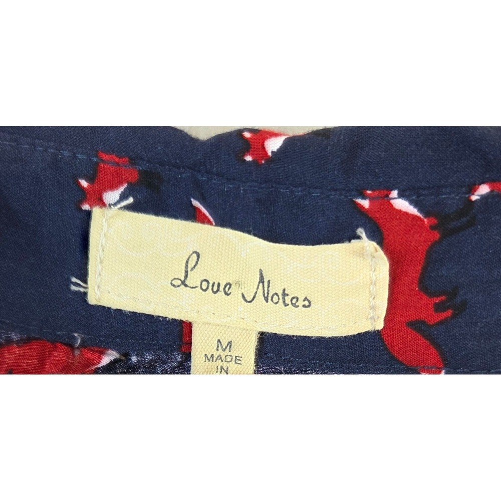 Red Fox Print Button Up Shirt Womens M Tie Front Roll Sleeve Novelty Woodland - Picture 7 of 9
